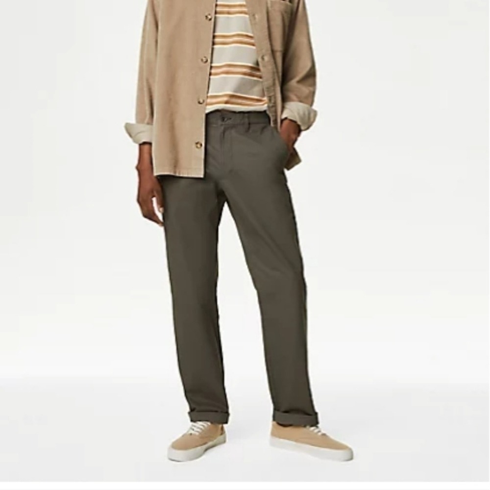 NWT M&S Marks & Spencer regular fit dark oak brown chinos short‎ length